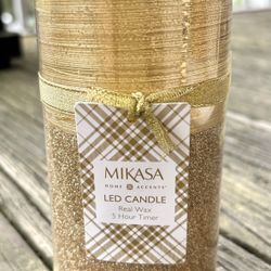 Mikasa Home Accents LED Candle – Gold Glitter, Real Wax, 5-Hour Timer