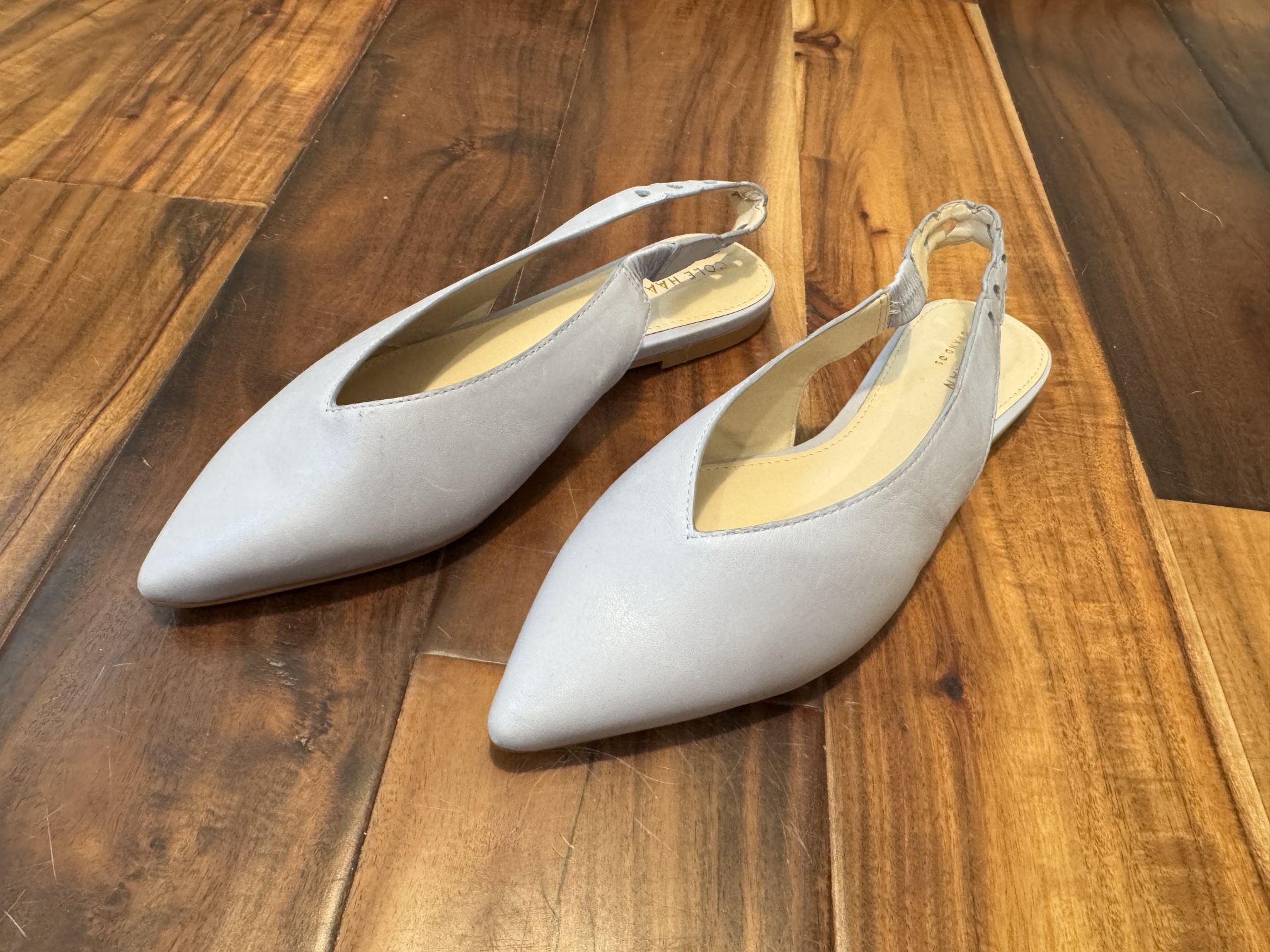 NEW Cole Haan Grand.ØS Slingback Flats – Leather – Light Blue – Size 7.5B