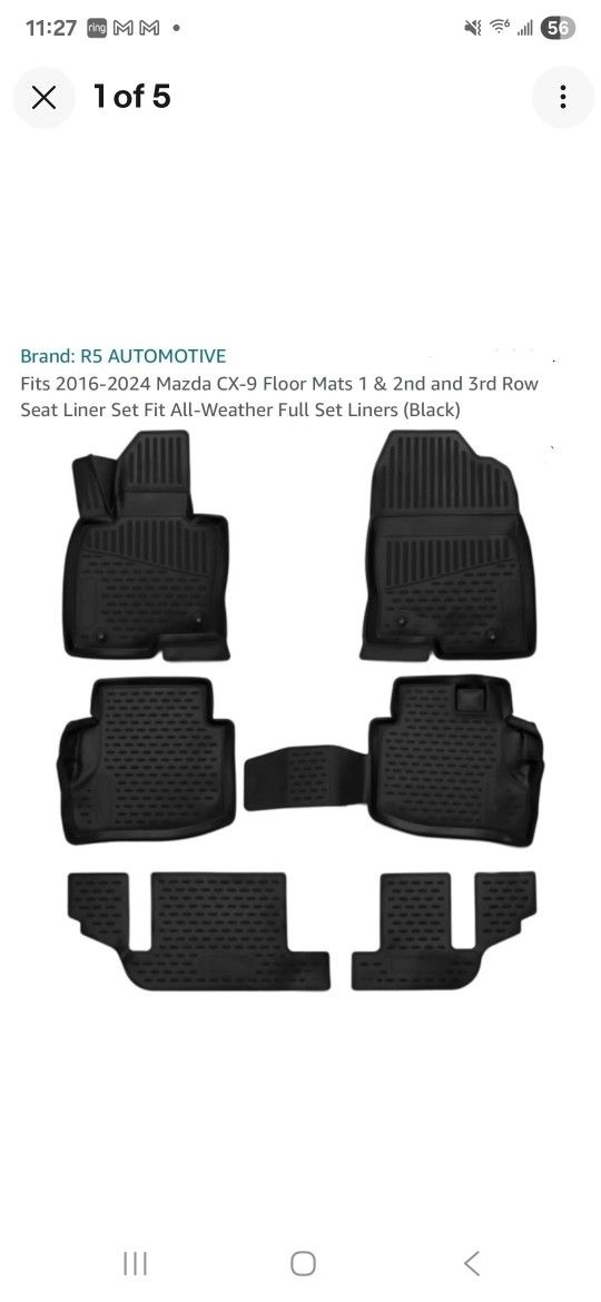 R5 Automotive Floor Liner All Weather Set 1/2/3rd Row For Mazda CX-9 2016-24