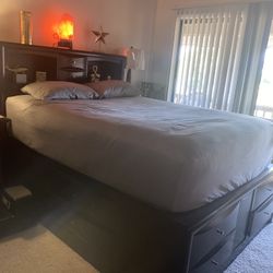 Queen Size Bed Frame With Drawers And Shelves