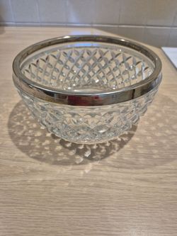Cut Glass Bowl with Silver Rim, small scratch inside (Skokie)