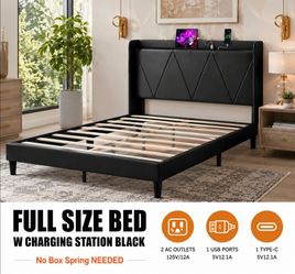 FULL SIZE BED, W CHARGING STATION NO BOX SPRING NEEDED. BLACK