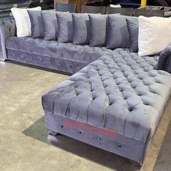 / New/ Gray Velvet Oversized Sectional,seccional,couch/Delivery Available/ Financing Options/