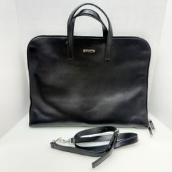 SAINT LAURENT PARIS BLACK LEATHER ZIP AROUND BRIEFCASE SHOULDER BAG (CMP131170)