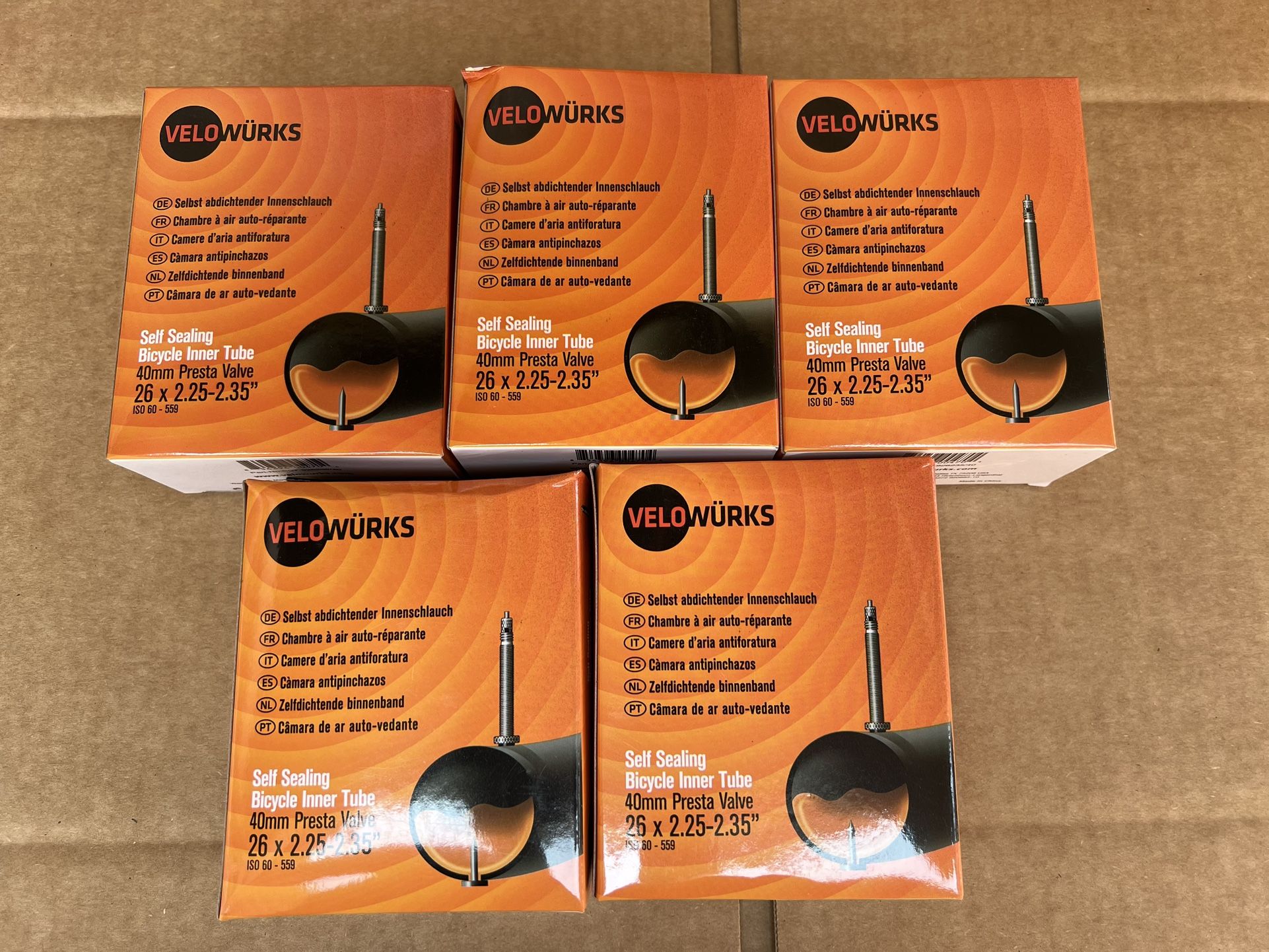 Velowurks Self Sealing Bike Tubes 26” 5-Pack New!