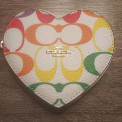 Coach coin pouch rainbow heart shaped
