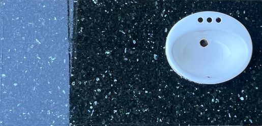 Polished Black Granite Vanity Counter w/ Backsplash, Pre-Cut Sink Hole