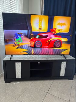 Marble accent TV stand, dresser and 75in 4k TV set