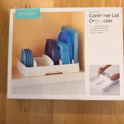 Food Container Lid Organizer, Expandable with Tall Dividers, White