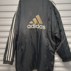 Vintage Adidas Parka Coat Jacket Size XL Black 90s Insulated Embroidered Logo.