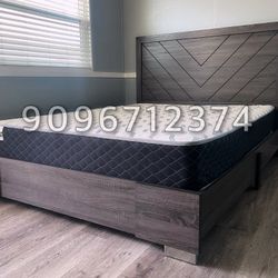 King Size Rustic Platform Bed W Ortho Mattress 