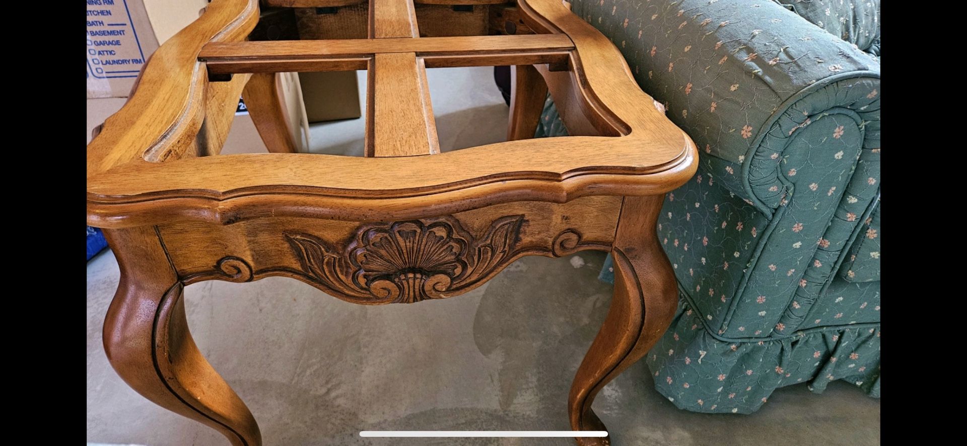 Matching End Tables Real Carved Wood Glass Inlays Included