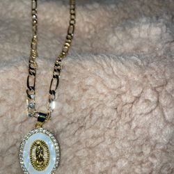 Pearl And Gold Plated Virgin Marry Necklace