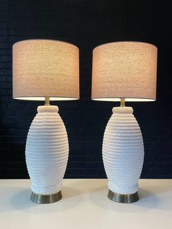 Pair of Mid-Century Modern Gesso & Brass Accent Table Lamps, c.1960’s - Delivery Available