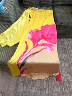 Brand new- Large Floral Silk Scarf Yellow Pink