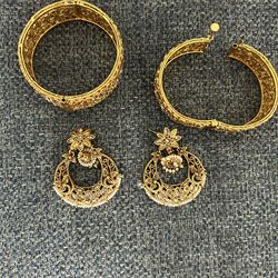 Indian Costume jewelry bangle bracelet And earrings