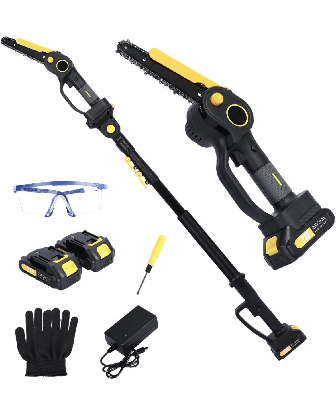 Pole Saw Mini Chainsaw Cordless,2-In-1 Pole Saw Battery Powered without x 2.0Ah Battery,4.9-7.5ft