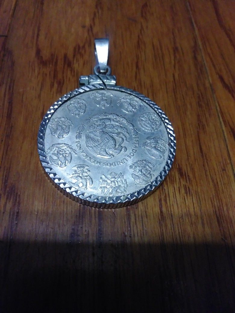 Google Pendant With Coin 1 And 5/8 Round Height. 2 1/2