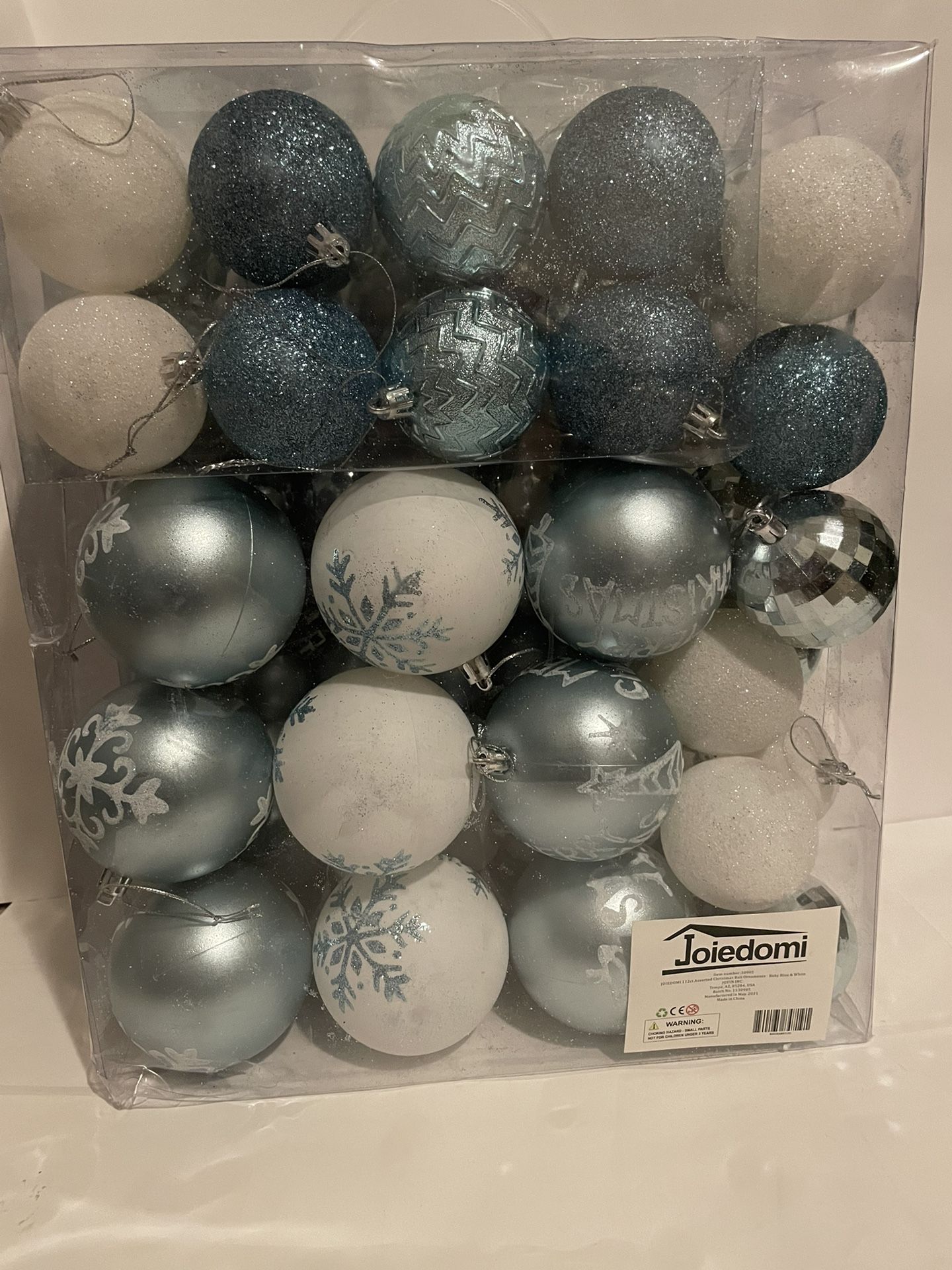 Joiedomi 112 Pcs Christmas Assorted Ornaments with Glitter Blue