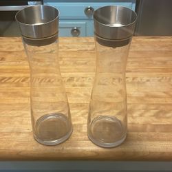 Set Of 2 Tall Glass Juice Serving Carafes 