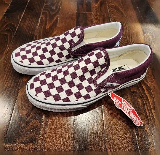 Vans Burgundy Checkered Slip Ons Men Size