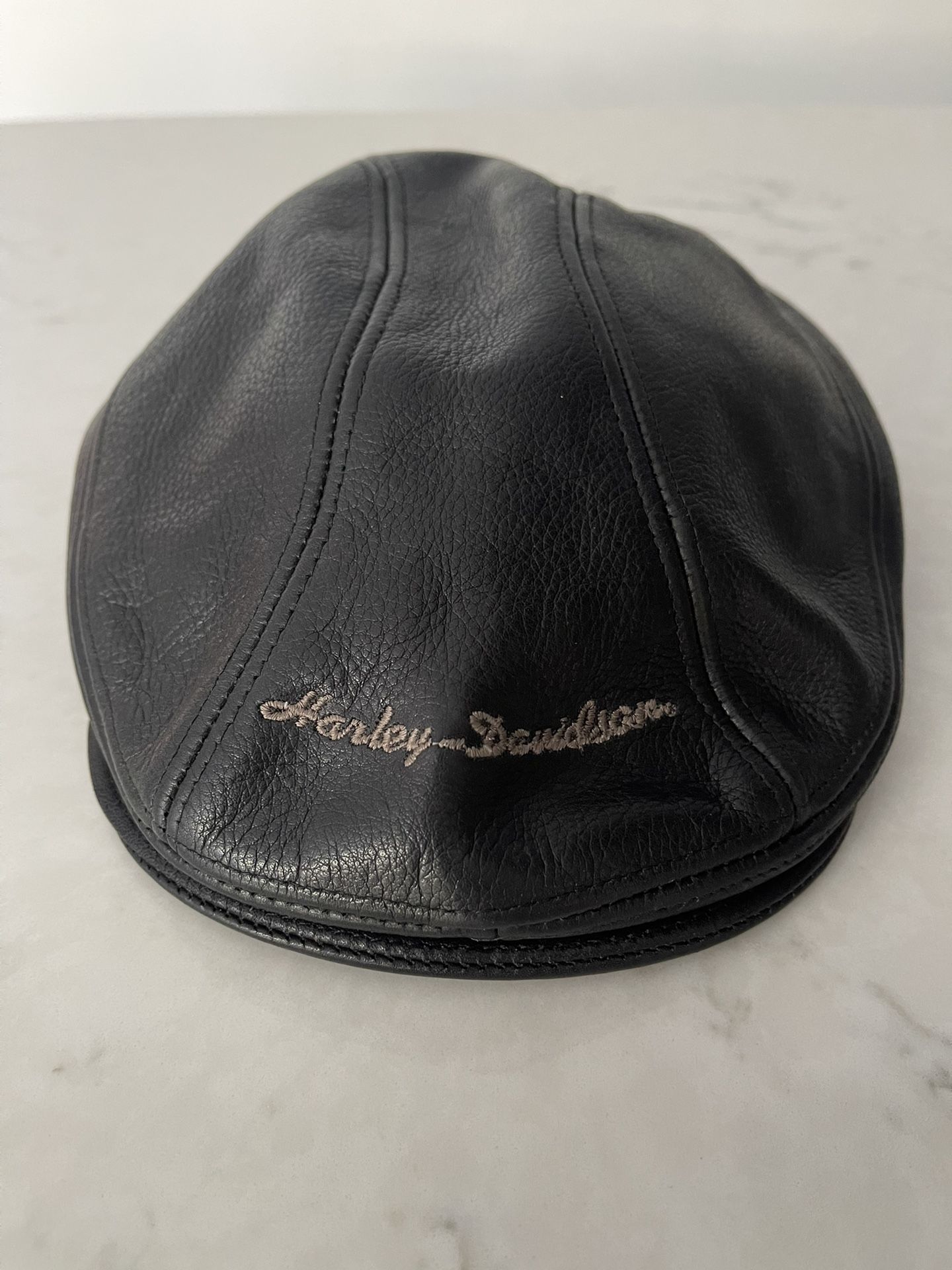 Harley-Davidson Genuine Black Leather Flat Cap - Excellent Used Condition