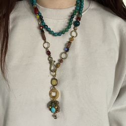 Boho Artisan Turquoise & Mixed Bead Pendant Necklace – Statement Piece