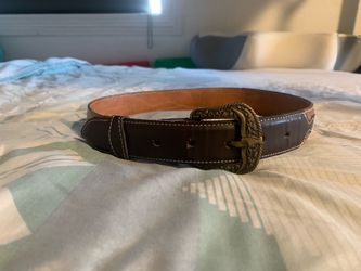 Brown Leather Western Belt with Brass Buckle