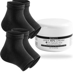 New! Unused! Women’s Moisturizing Foot kit,,Urea Cream 45% Plus Salicylic Acid 2% Foot Cream, Reusable 2Pairs Gel Lining Moisturizing Heel Socks for D