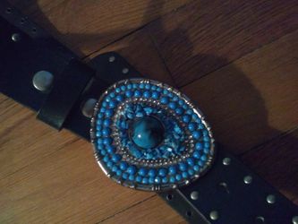 Blk leather belt with beads