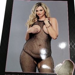 Leg Avenue Plus Size Black Fishnet Bodystocking Bodysuit New Women's Halloween Costume 