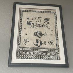 Framed Fijian Artwork On Tapa Cloth