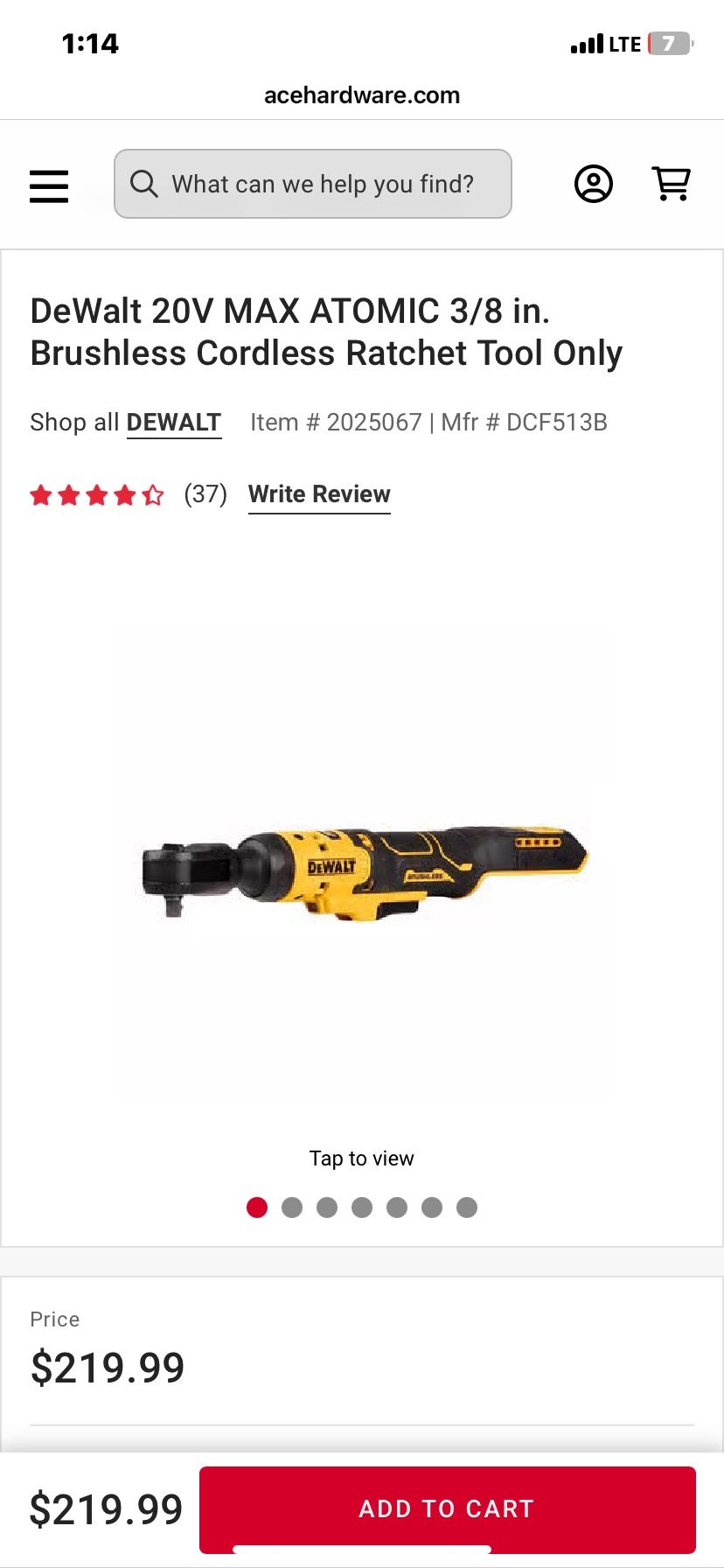 DeWalt 20V MAX ATOMIC 3/8 in. Brushless Cordless Ratchet