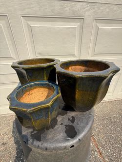 Set of 3 Glazed Vietnamese Ceramic Planters