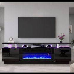 BLACK tv stand W/ FIREPLACE 🔥 🔥 