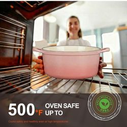 Cast Iron Dutch Oven - 5.5QT Pot with Wide Handles Lid Cookbook