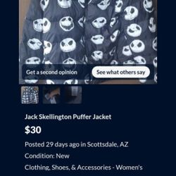 Jack skellington puffer jacket  large