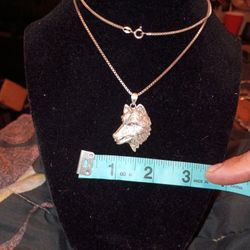 24in Sterling Silver Chain And Wolf Pendant