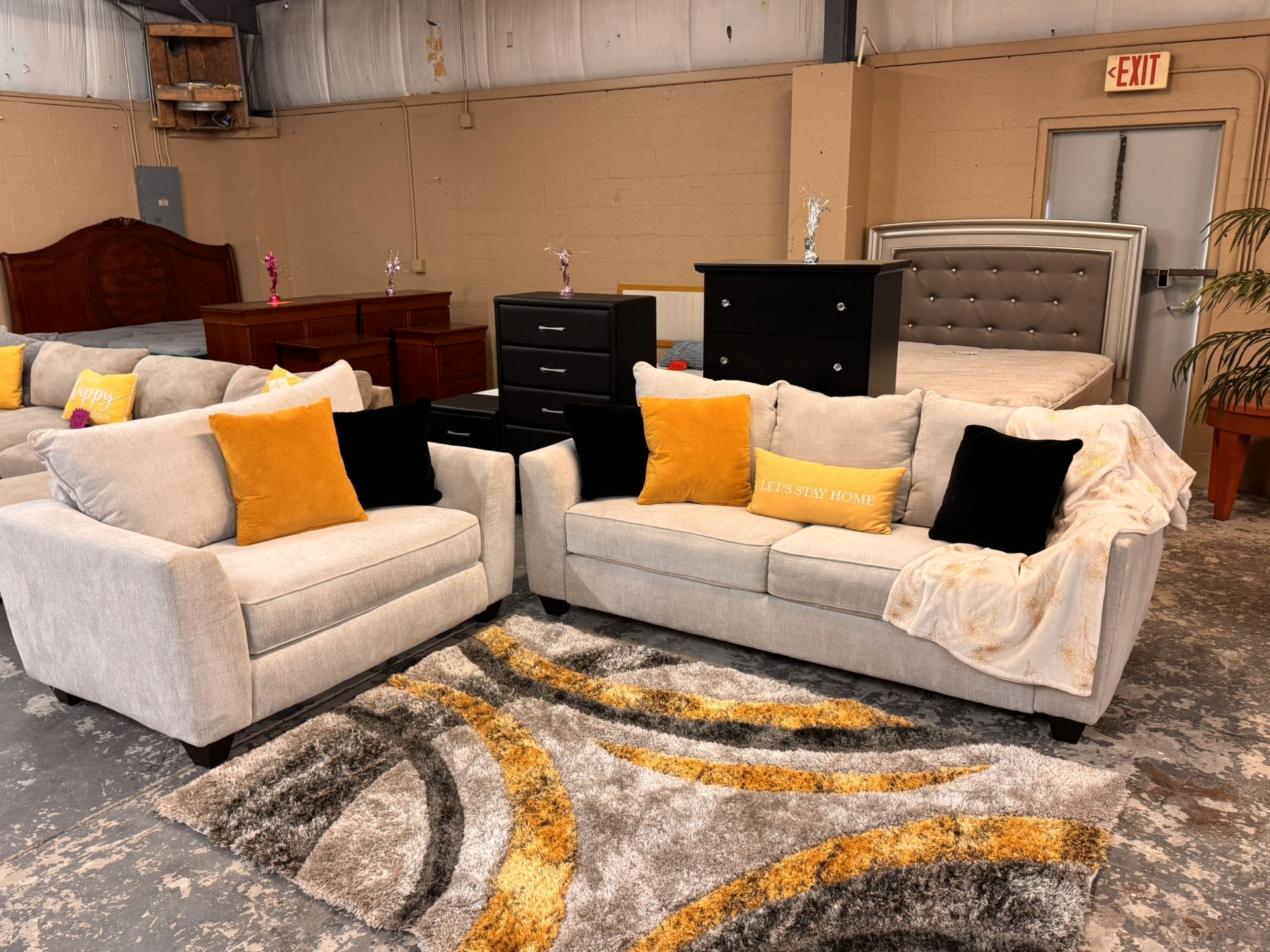 Very Pretty Stone Color Couch & Love Seat Living Room Set