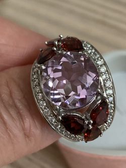 8 ct genuine Amethyst and garnet gemstones on 925 sterling silver ring size 7 and size 8