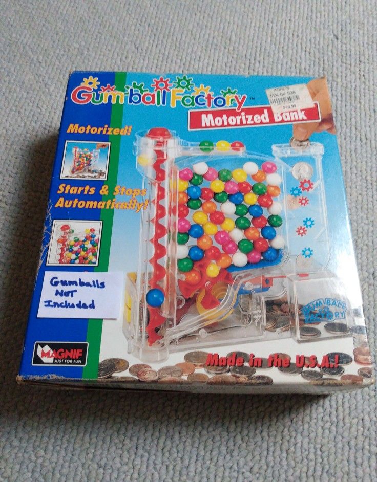 VINTAGE 1998 GUM BALL FACTORY MOTORIZED CLEAR COIN BANK GUMBALL MACHINE