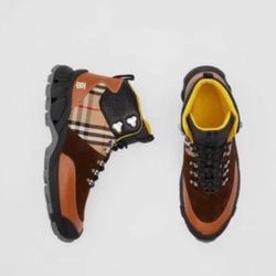 Burberry Multicolor Leather and Suede Tor Hiking Boots Size 9