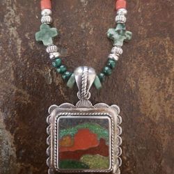  SS Multi-Stone Southwest Landscape Necklace