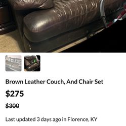 Brown Leather Couch, And Chair Matching Set