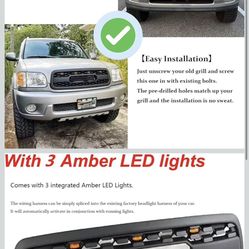 Front Grille Compatible with 2000 2001 2002 Tundra Base/Limited/ SR5 Pickups, TRD Style Replacement Grill with LED Lights ABS Front Grill, Matte Black