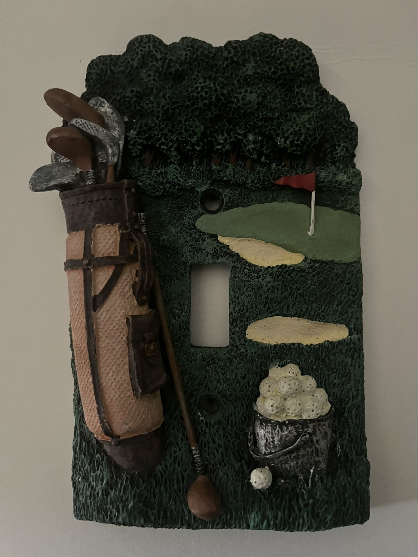 Golfers Light Switch. 3D Resin Single Light Switch Wall Plate Golf Themed Clubs Balls Hole Green Cover