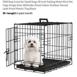 18” Folding Metal Dog Crate for Small Dogs – Single Door w/ Divider & Leak-Proof Tray (Black)