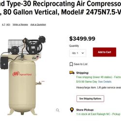 Ingeroll Rand Air Compressor with Vertical Tank