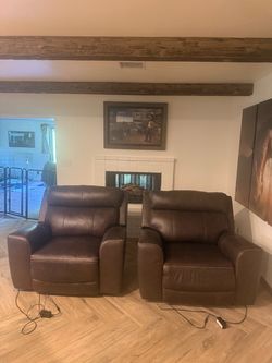 Brown Leather Power Recliner Chairs – Set of 2