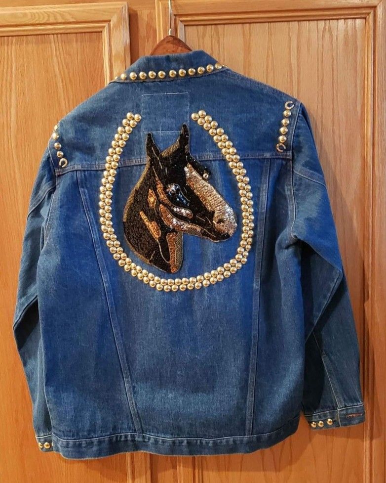 Custom Denim Jacket Horse Equestrian Design M